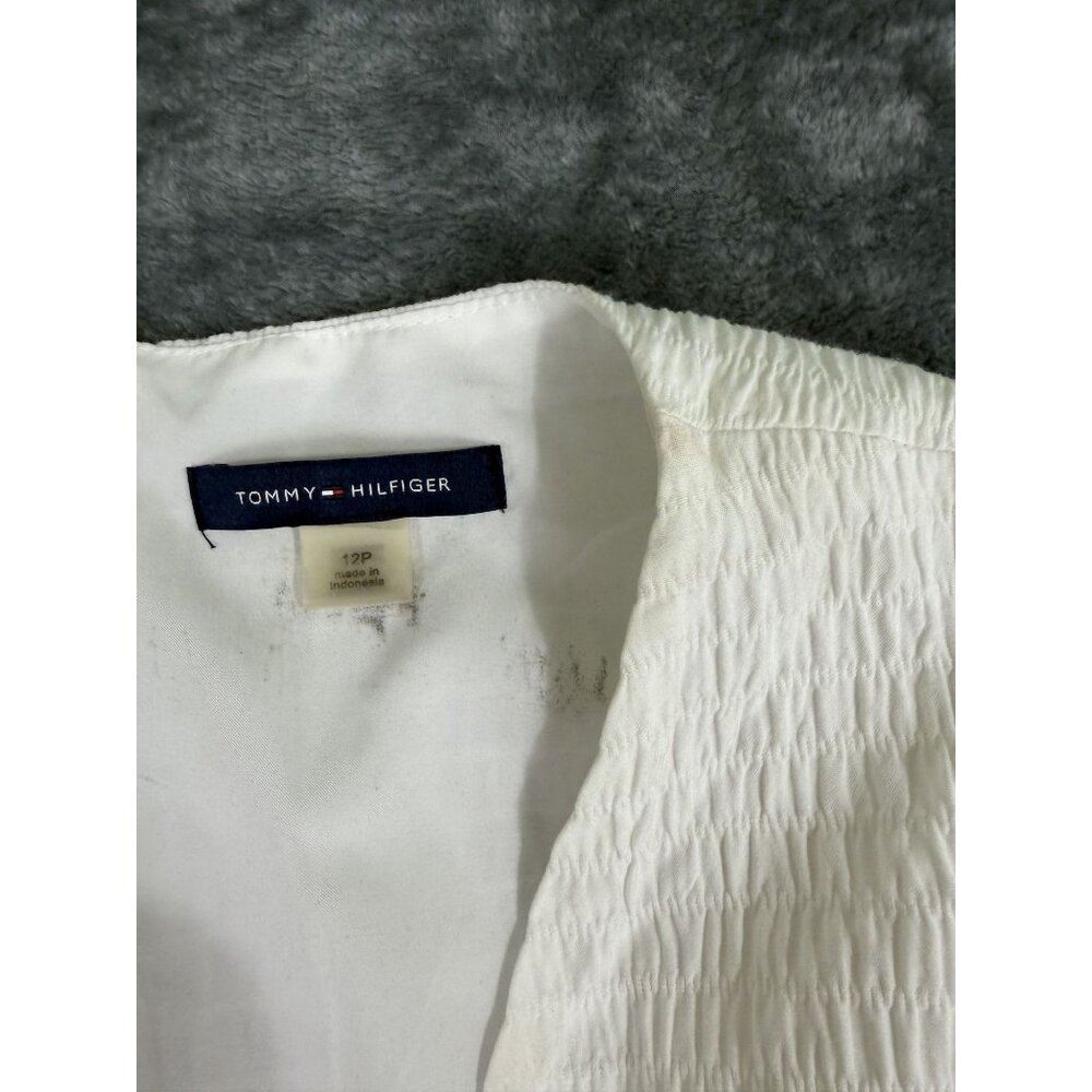 Tommy Hilfiger Womens 12P White Textured Midi Dress Ruffle Hem - Picture 3 of 10